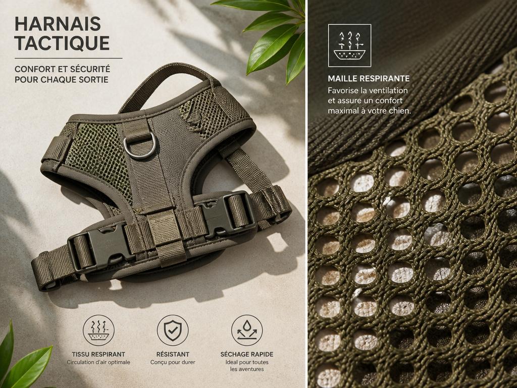 Harnais pour chien avec panneaux mesh respirant en gros plan